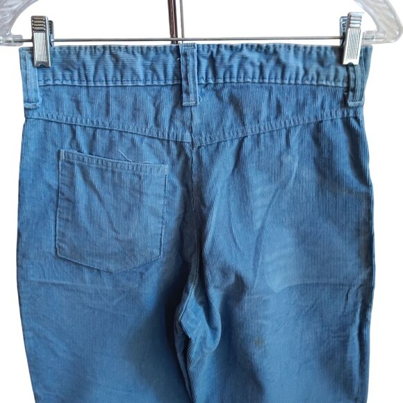 28x30 Womens Vintage Blue Corduroy Jeans Bootcut 1970's Disco Glam Distressed - Picture 4 of 6